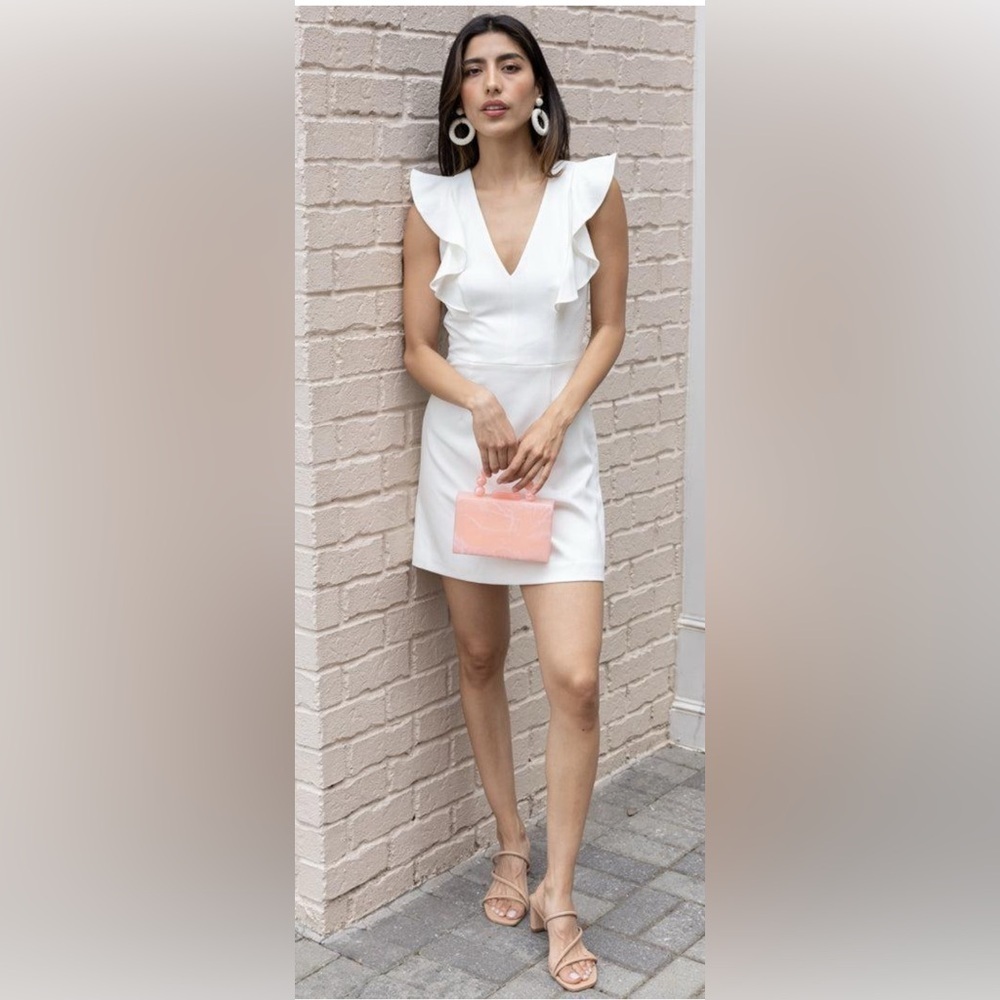 Elegant White Ruffle Top by French Connection Size 12 NWT